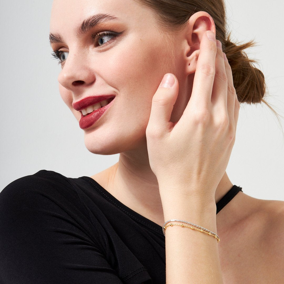 Dorica Toplu Çift Zincir Bileklik - 925 GÜMÜŞ