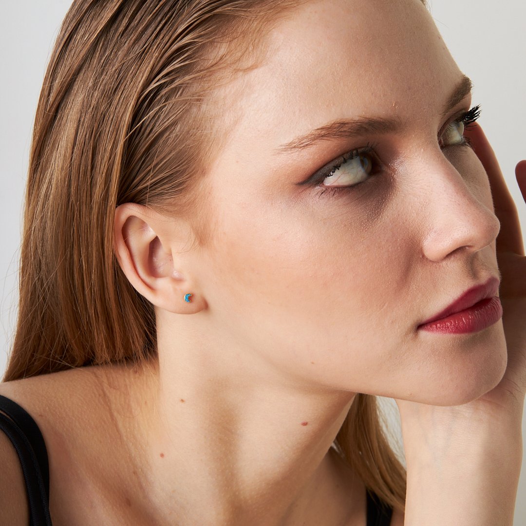 Renkli Ay Piercingi - 925 GÜMÜŞ