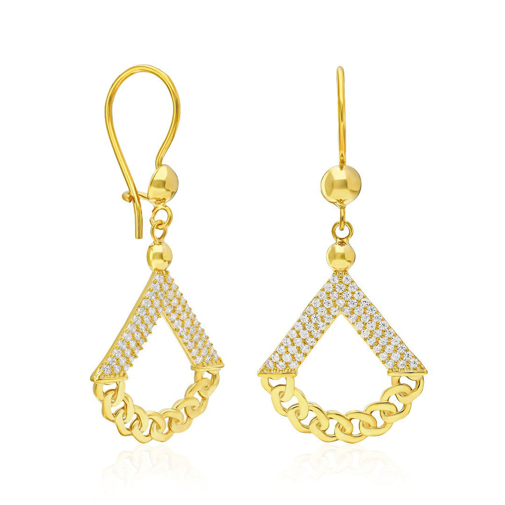 Üçgen Model Taşlı Zincir Küpe - 925 GÜMÜŞ