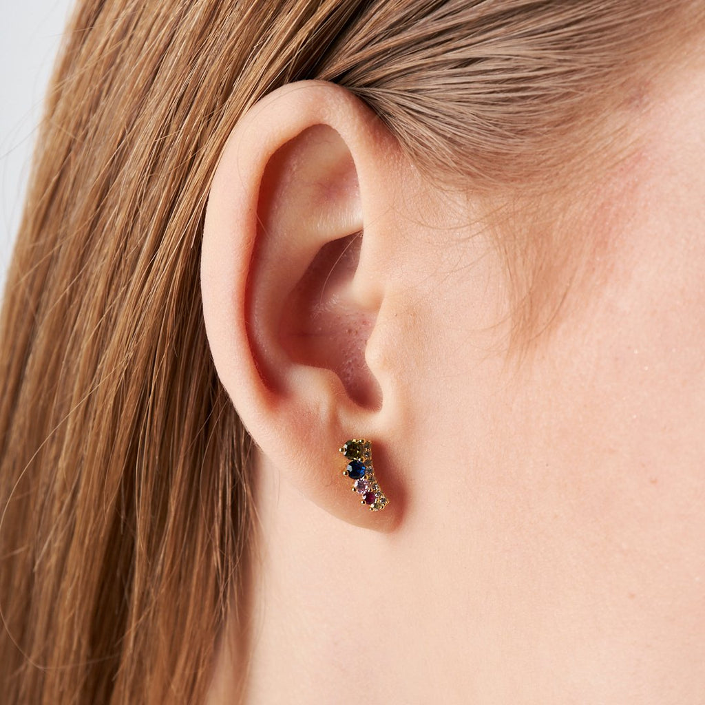 Renkli Sıra Taşlı Piercing - 925 GÜMÜŞ