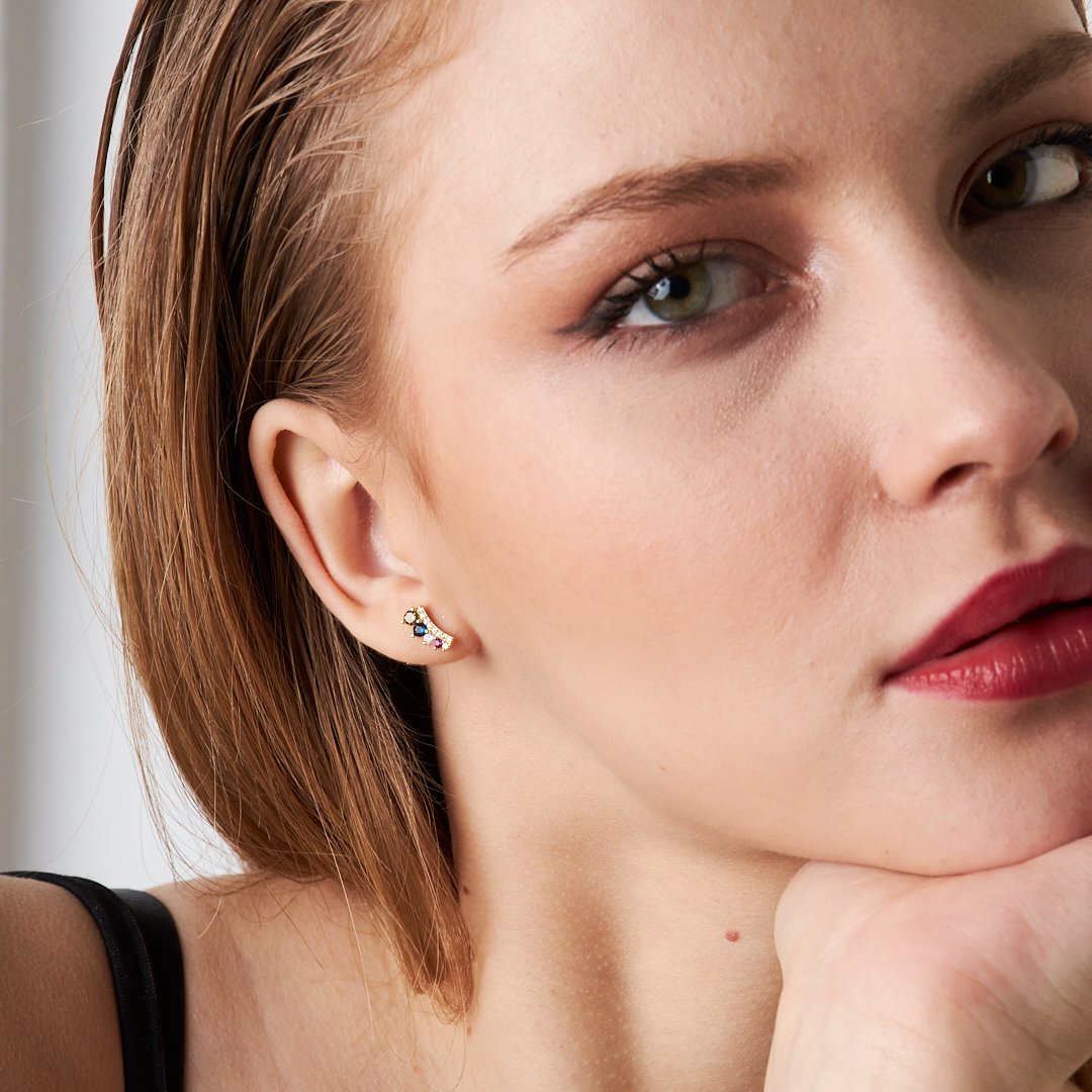 Renkli Sıra Taşlı Piercing - 925 GÜMÜŞ