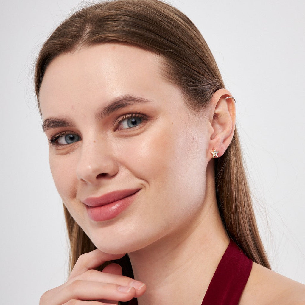 Parıltılı Çiçek Piercing - 925 GÜMÜŞ