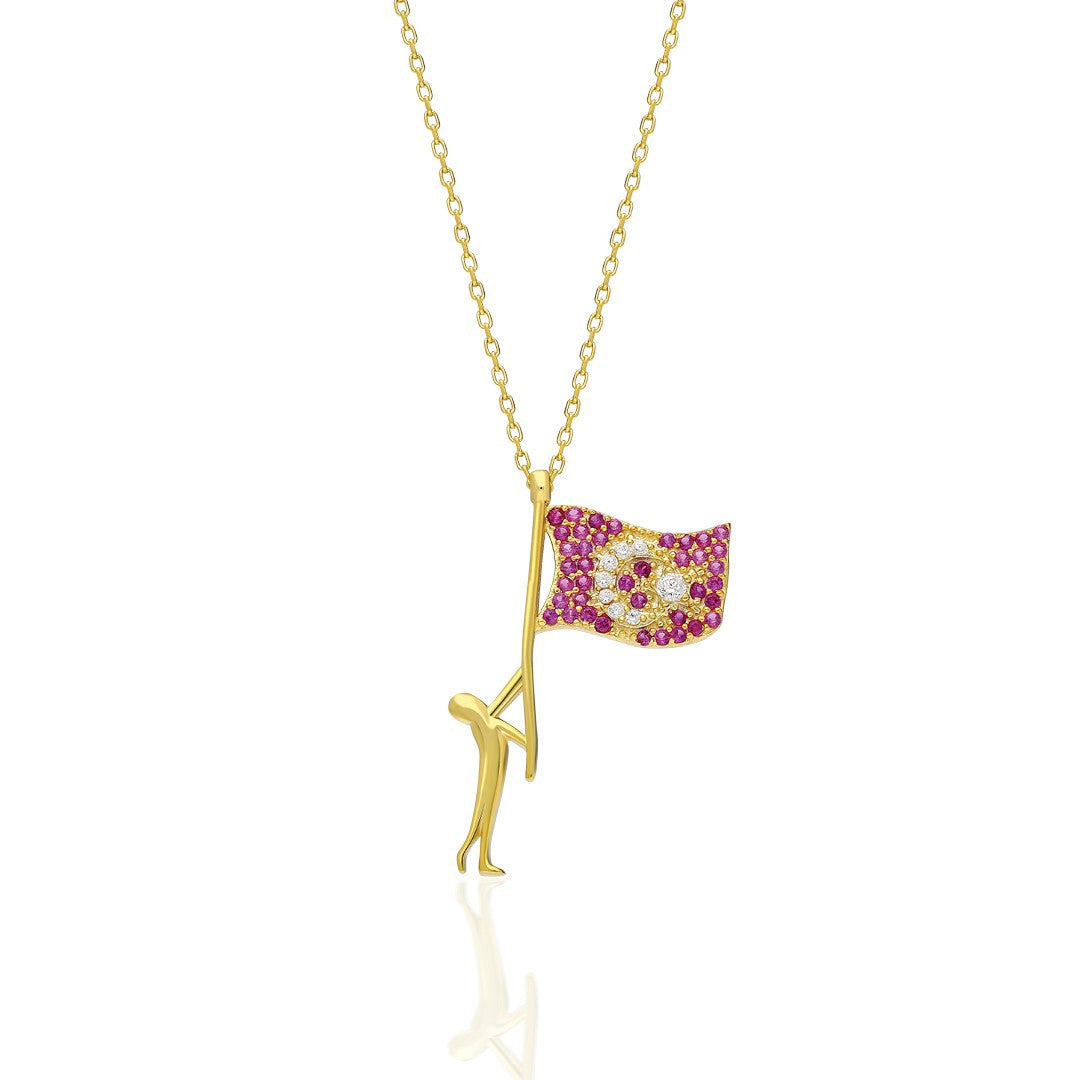 Türk Bayrağı Kolye - 925 GÜMÜŞ