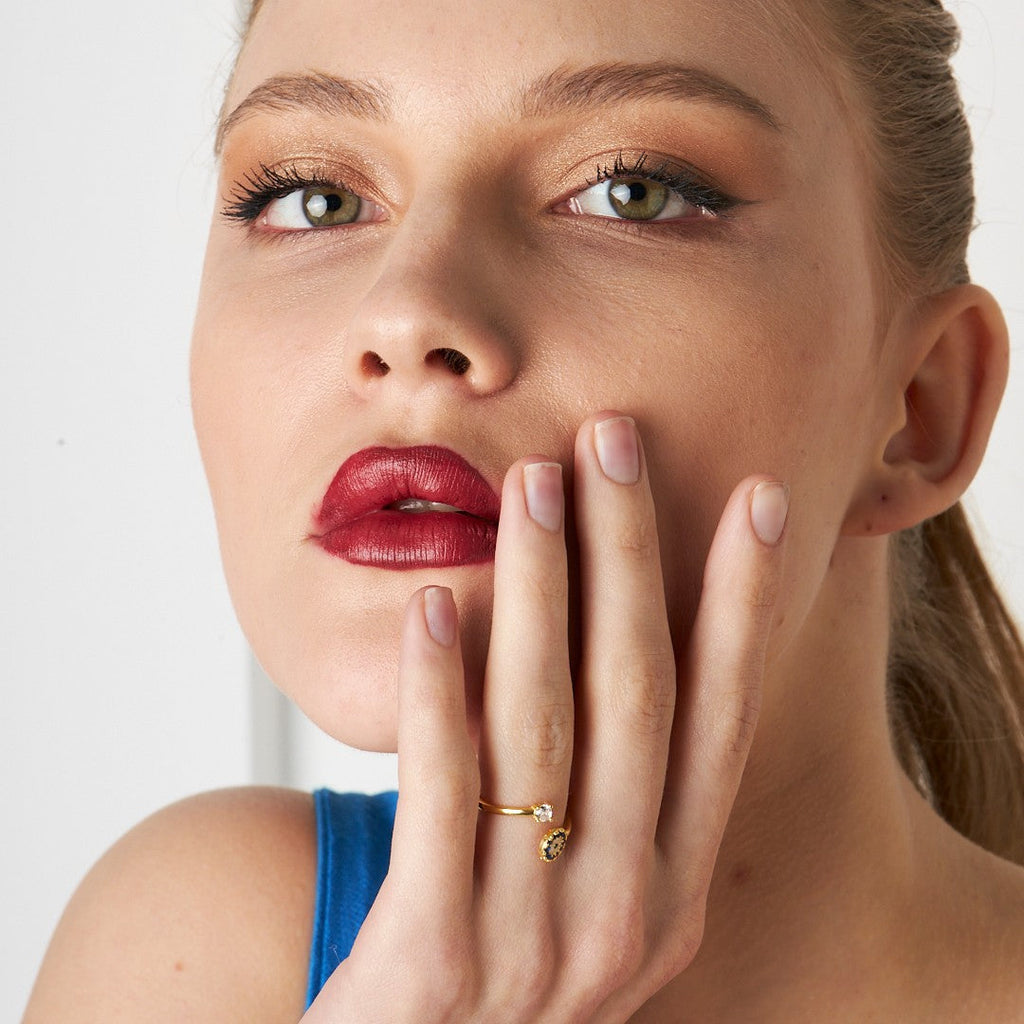 Nazar Desenli Tek Taş Yüzük - 925 GÜMÜŞ