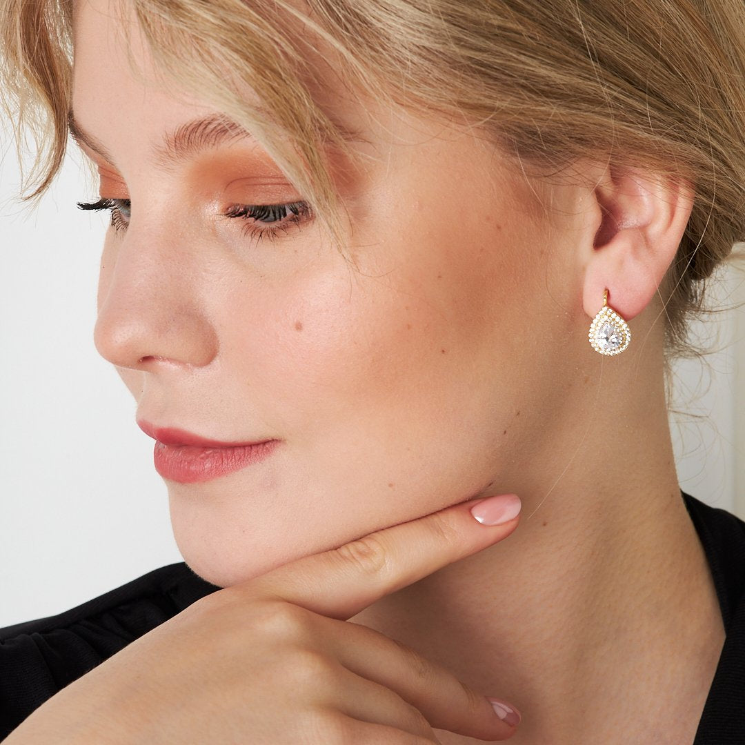 Gözyaşı taşlı pırlanta küpe - 925 GÜMÜŞ