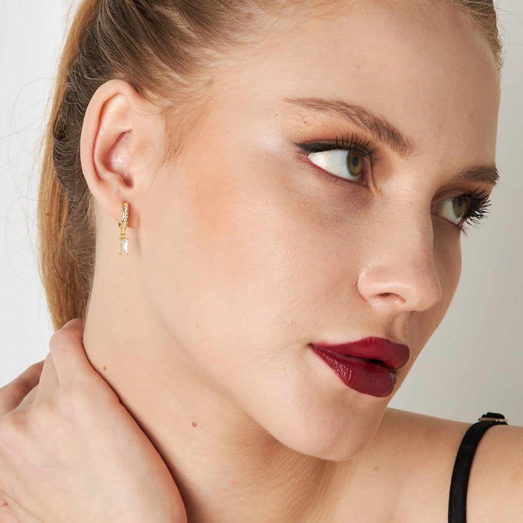 Dikdörtgen Baget Küpe - 925 GÜMÜŞ