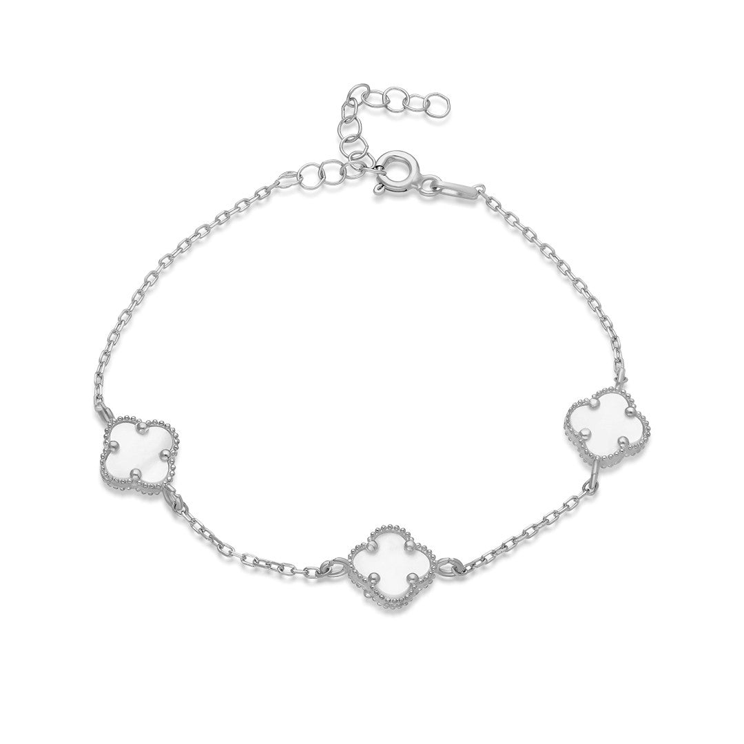 Üçlü Beyaz Yonca Bileklik - 925 GÜMÜŞ