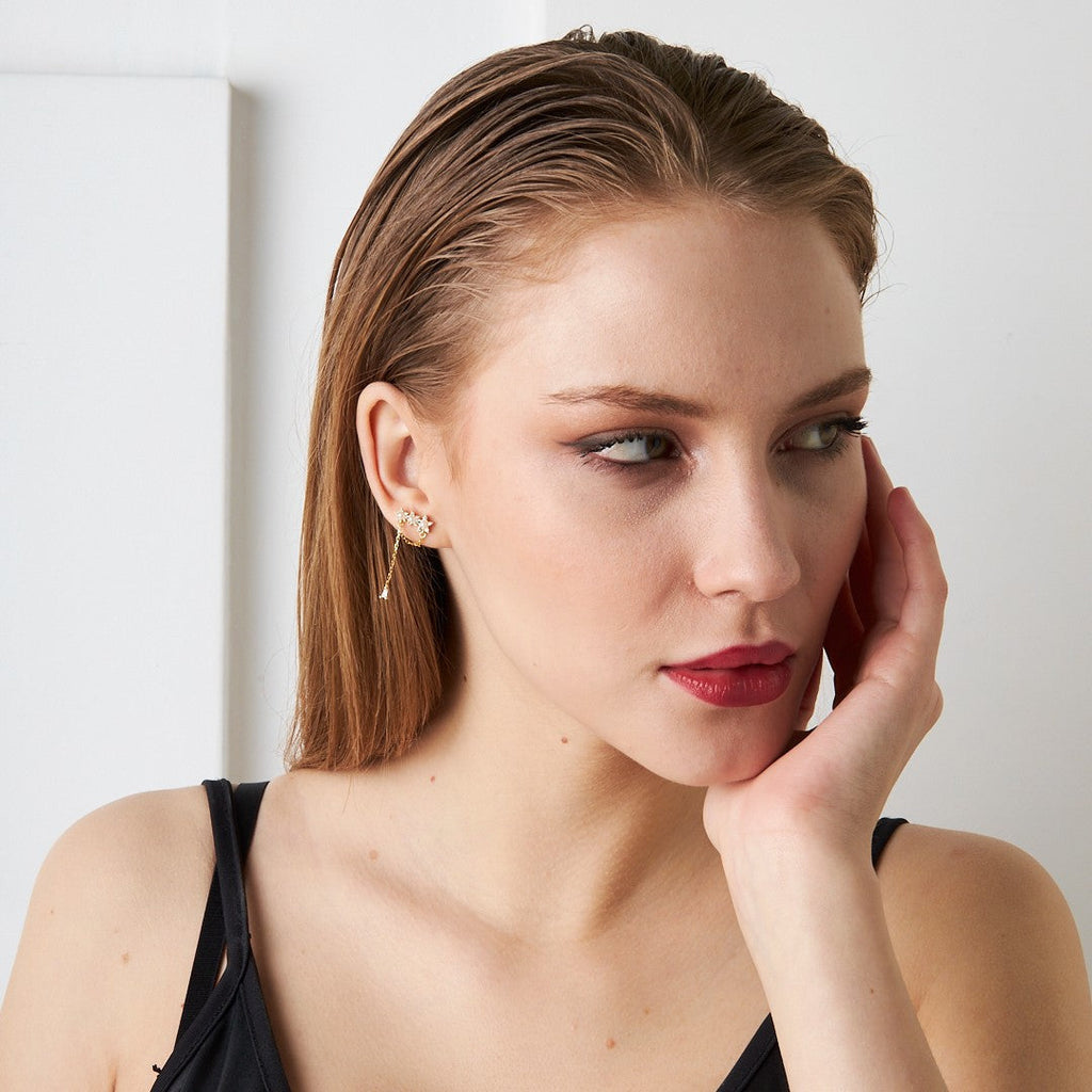 Taşlı Zincir Piercing - 925 GÜMÜŞ