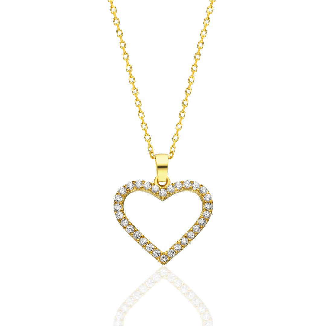 Taşlı İçi Boş Kalp Kolye - 925 GÜMÜŞ