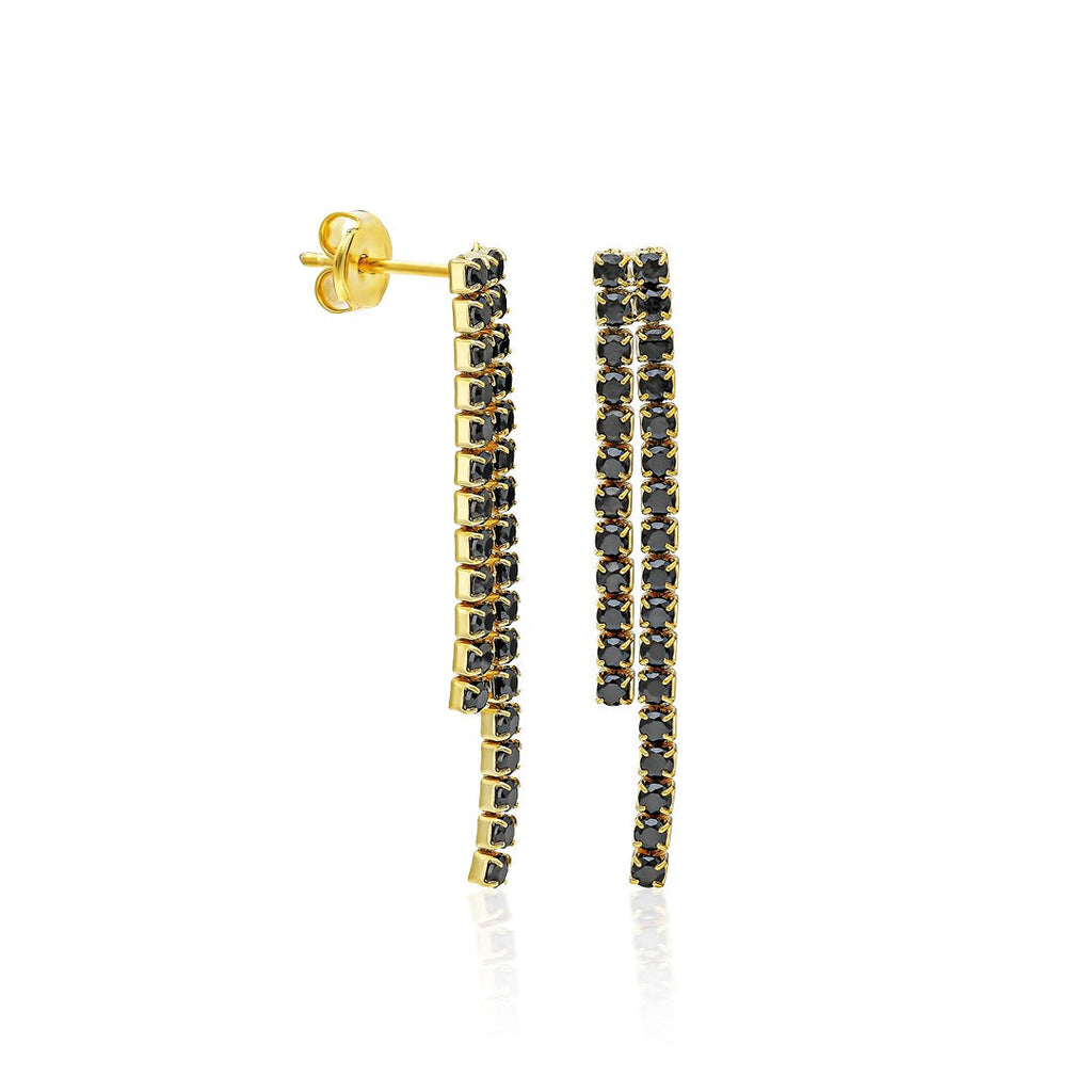 Siyah Taşlı Su Yolu Küpesi - 925 GÜMÜŞ