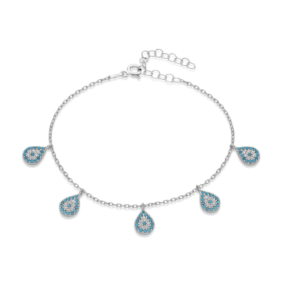 Renkli Taşlı Damla Bileklik - 925 GÜMÜŞ