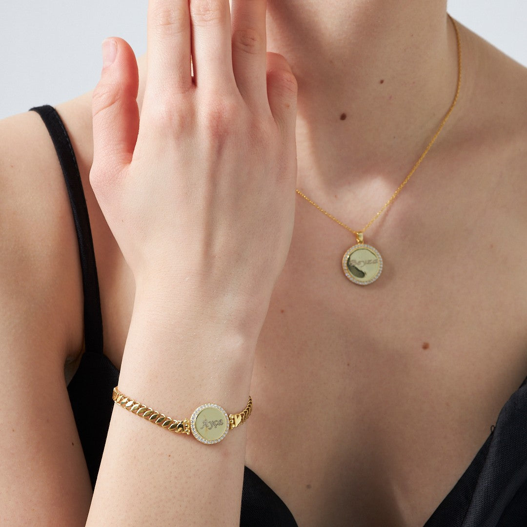 Adlandırılmış Taşlı Plaka Set - 925 GÜMÜŞ