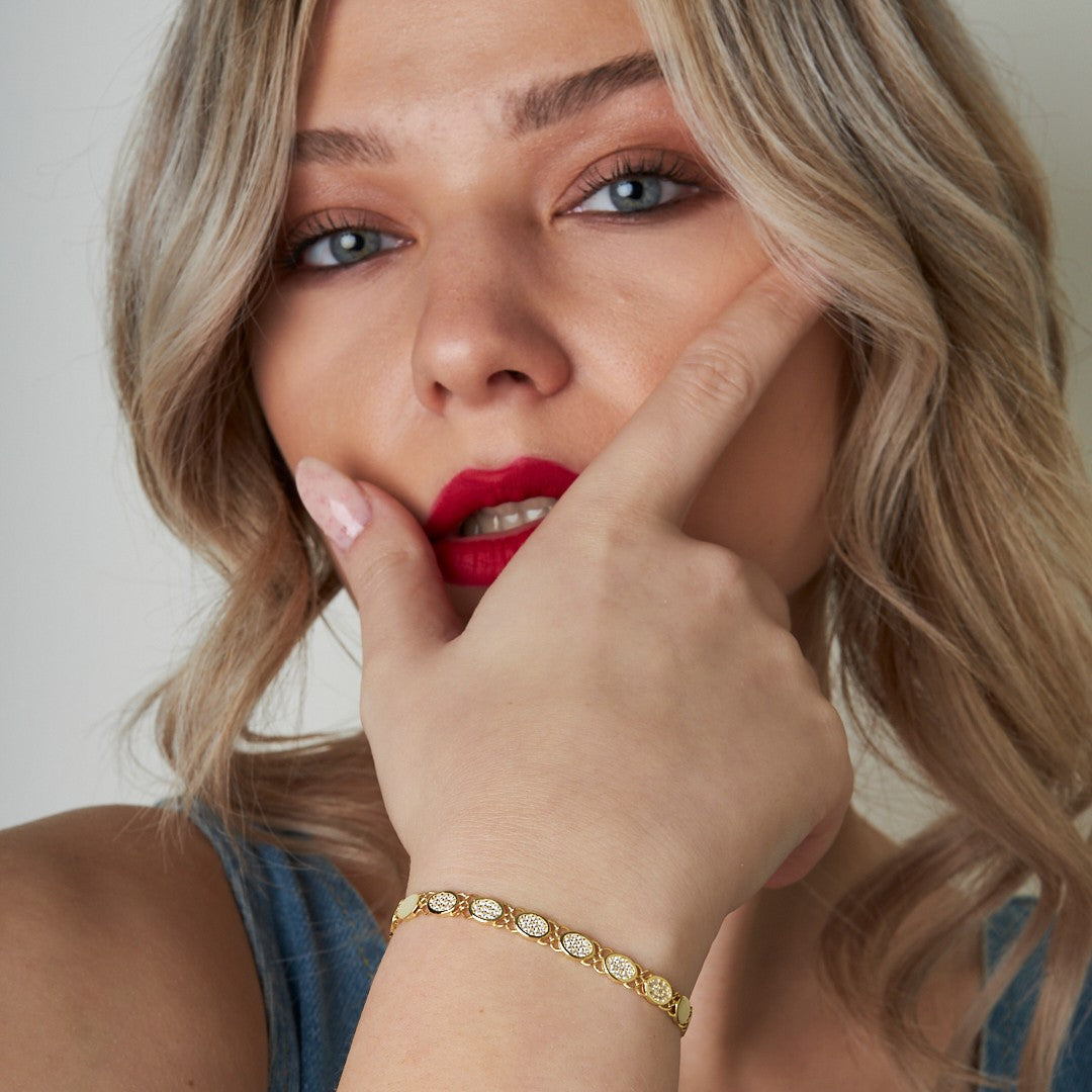 Oval Zincirli Taşlı Bileklik - 925 GÜMÜŞ