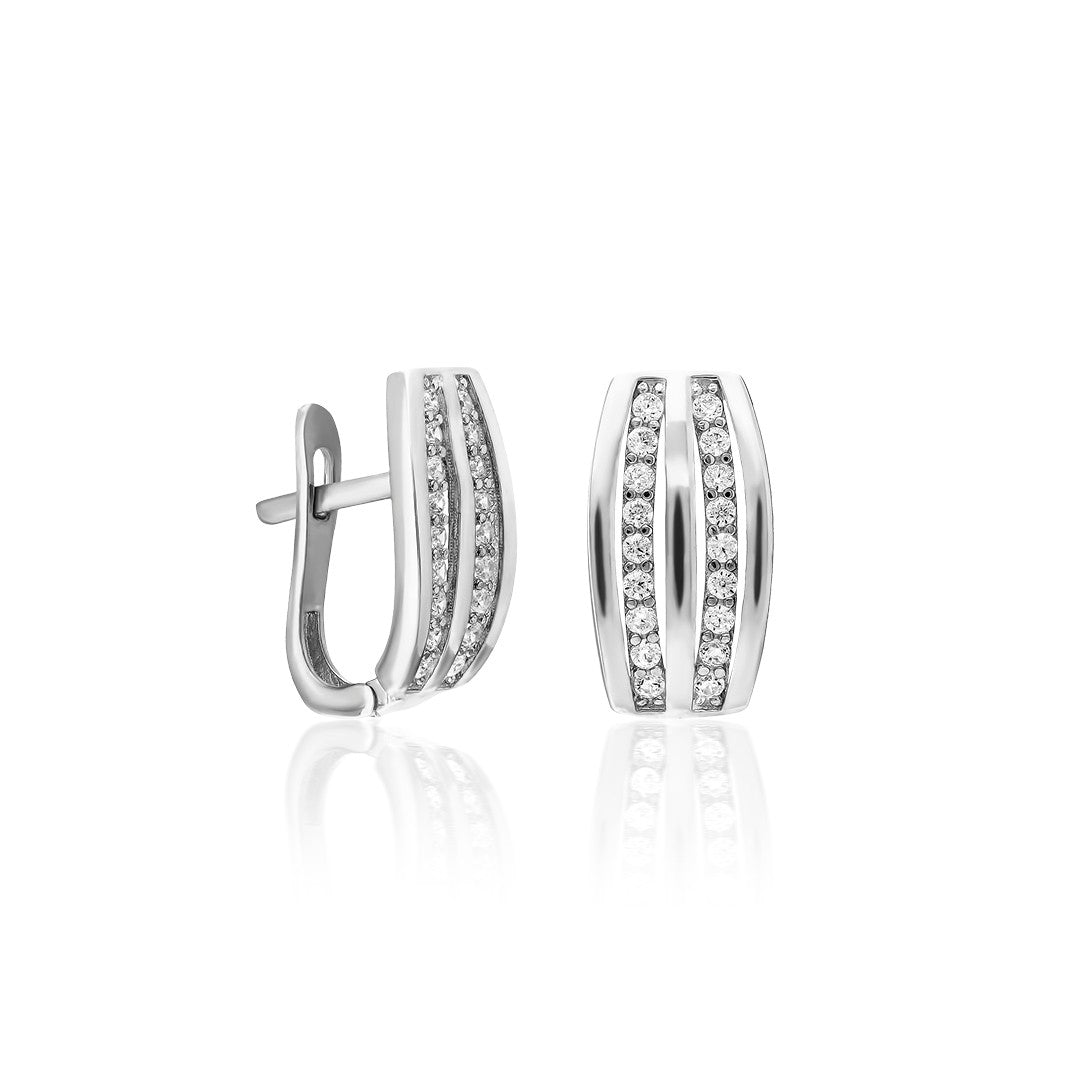 Çift Sıra Taşlı Küpe - 925 GÜMÜŞ