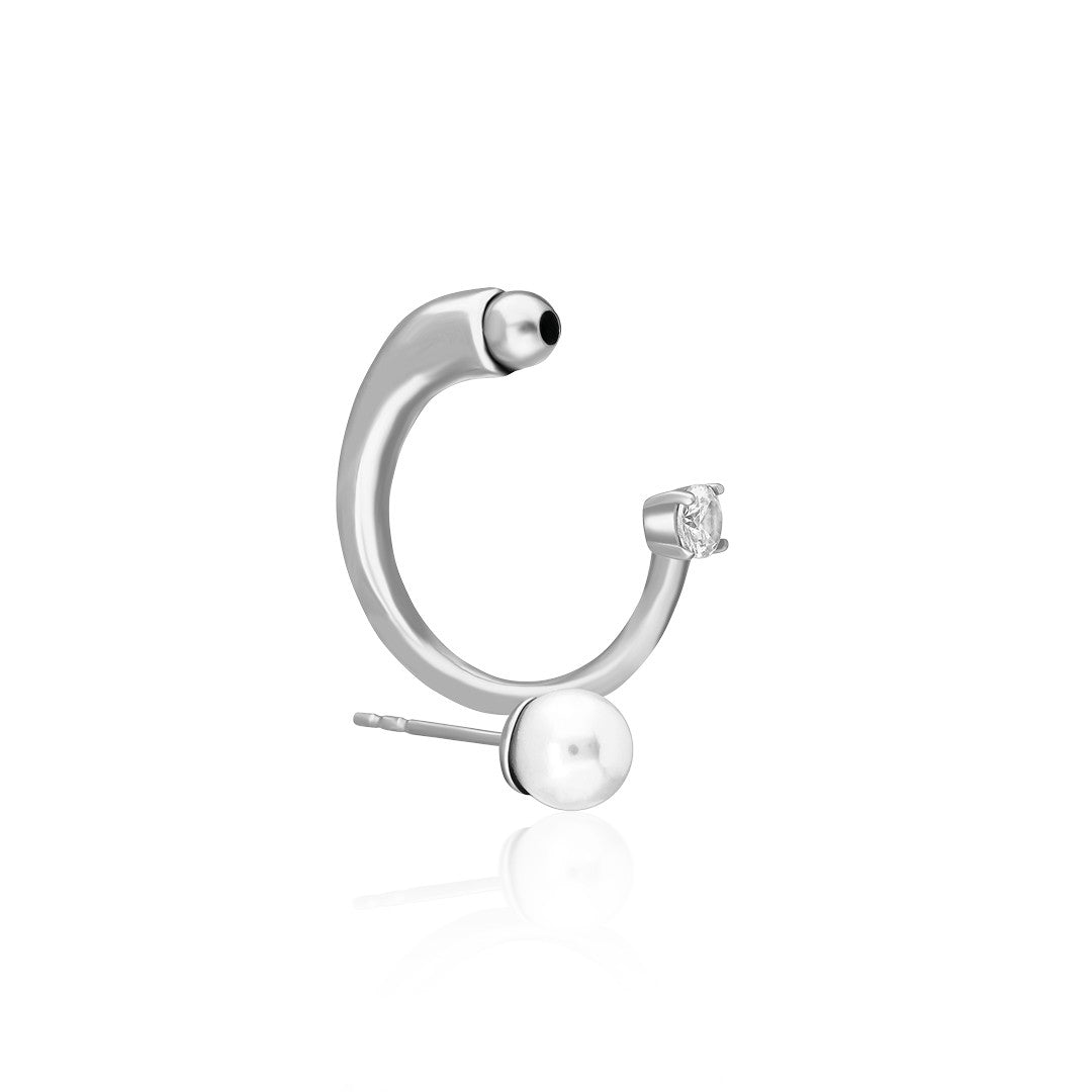 Minimal İncili Yarım Küpe - 925 GÜMÜŞ