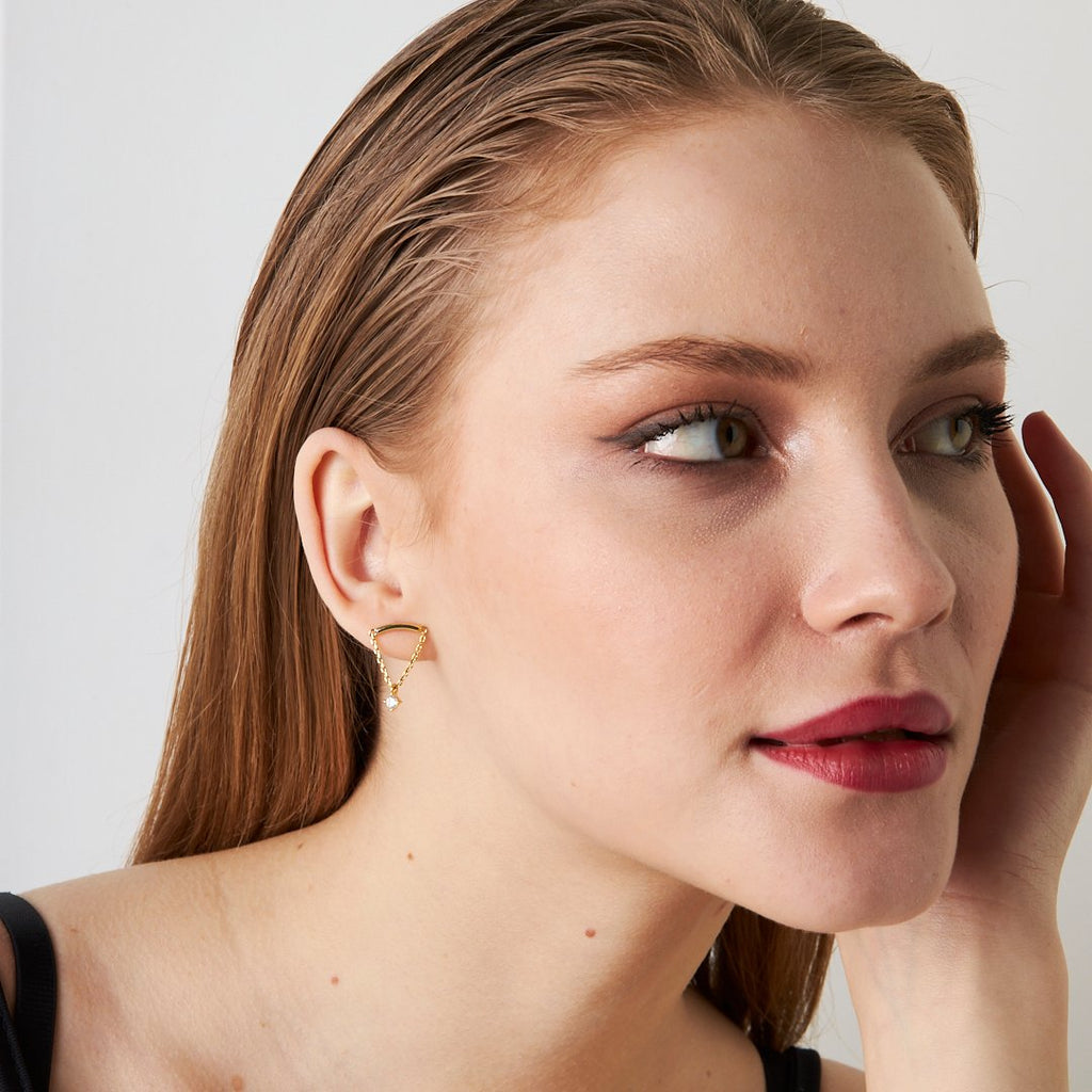 Tek Taş Zincir Piercing - 925 GÜMÜŞ