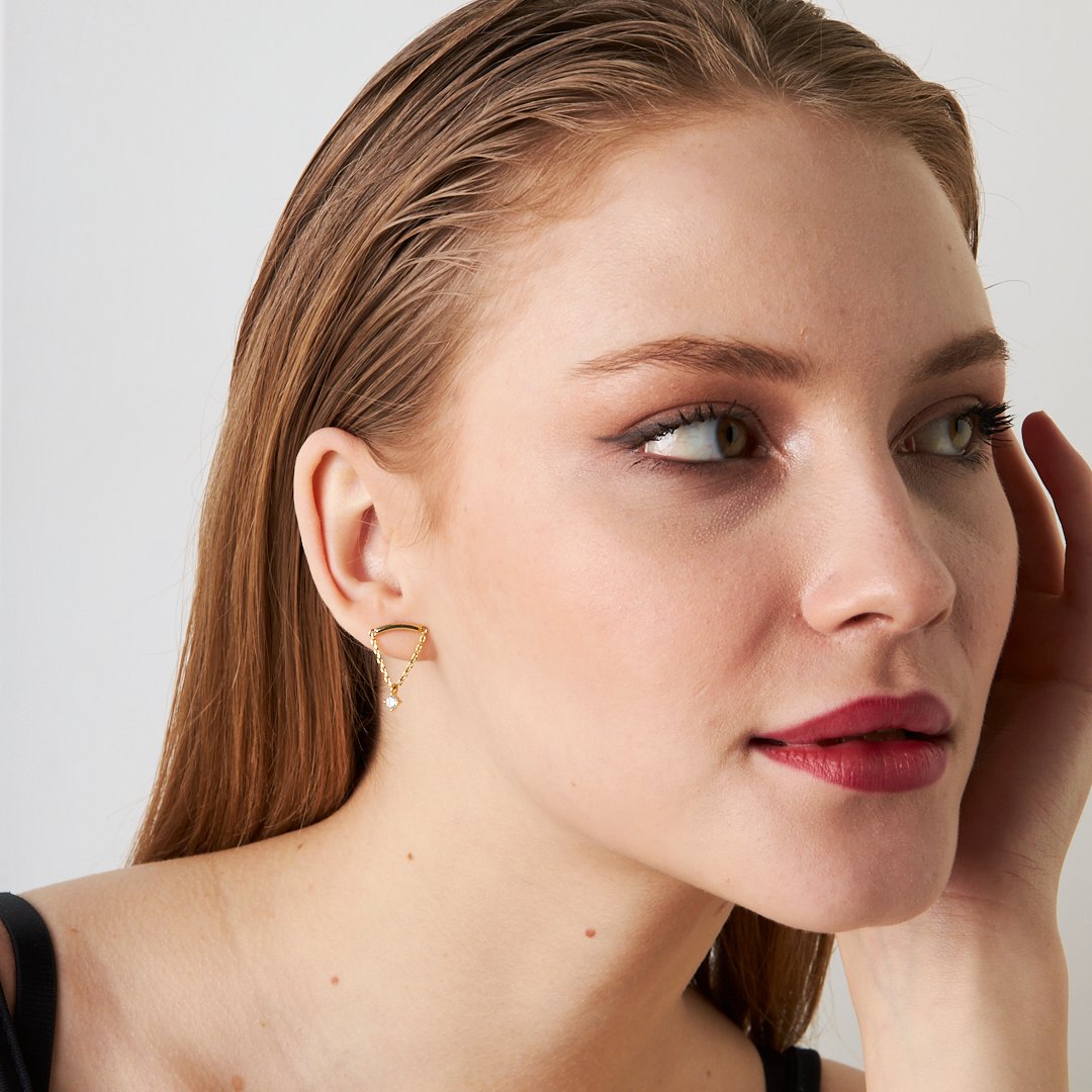 Tek Taş Zincir Piercing - 925 GÜMÜŞ