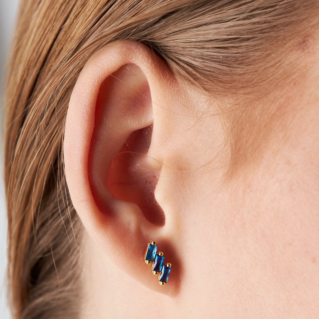 Mavi Taşlı Baget Piercing - 925 GÜMÜŞ