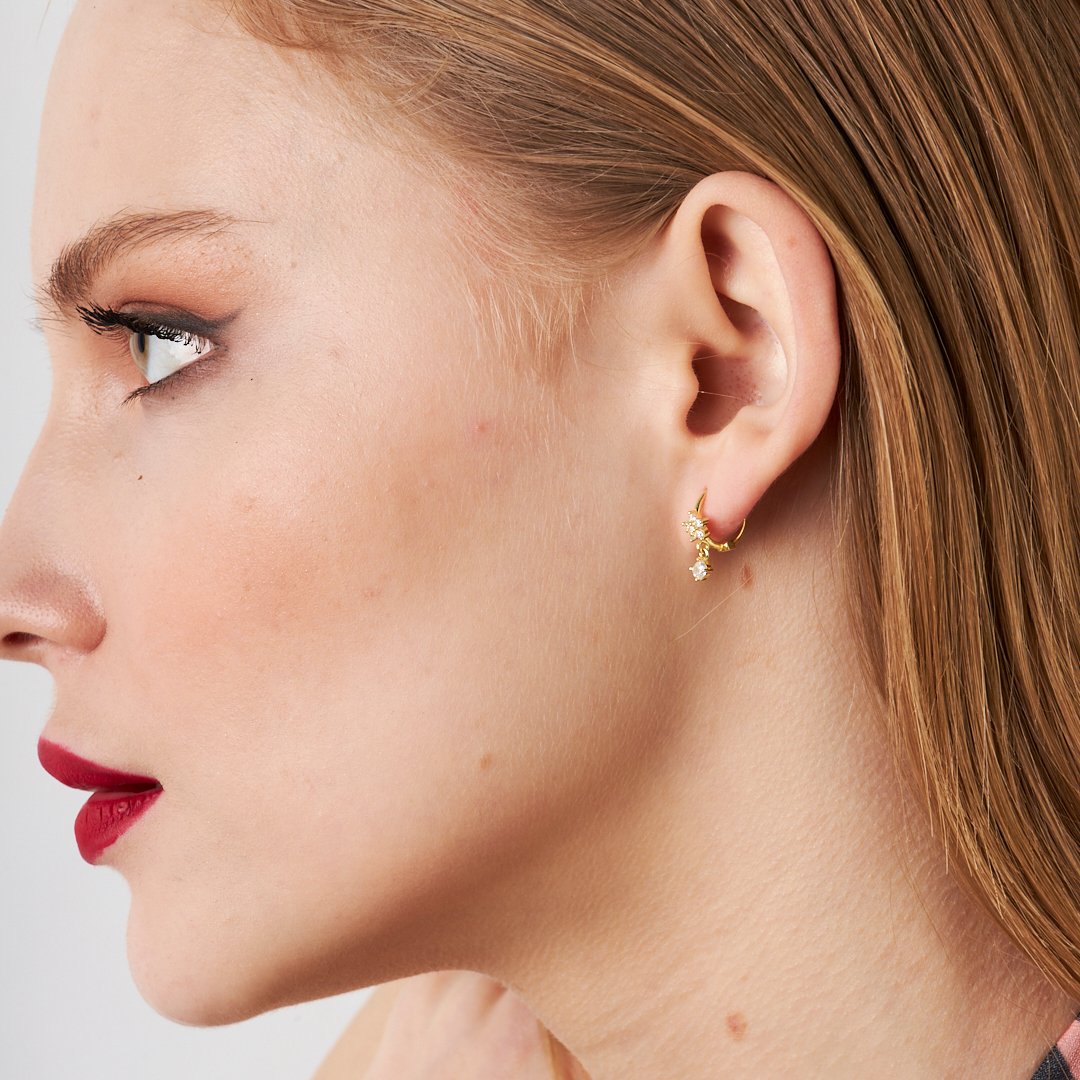 Tek Taş Sallanan Çiçek Piercing - 925 GÜMÜŞ