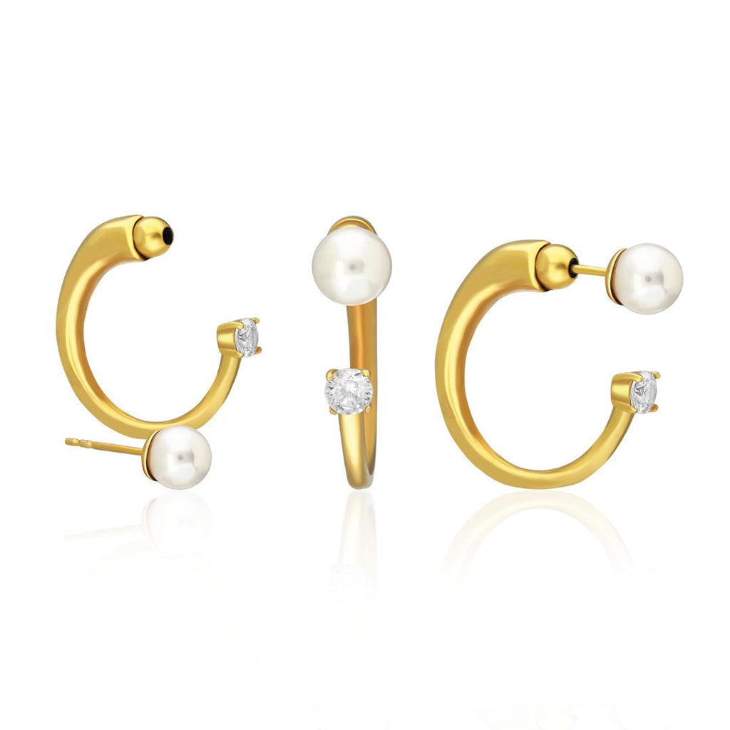 Minimal İncili Yarım Küpe - 925 GÜMÜŞ