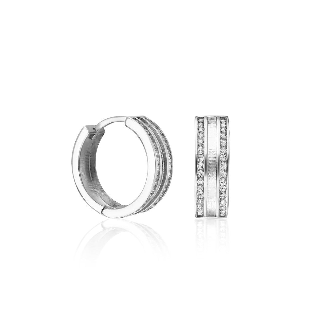 Üçlü Taş Detaylı Halka Küpe - 925 GÜMÜŞ