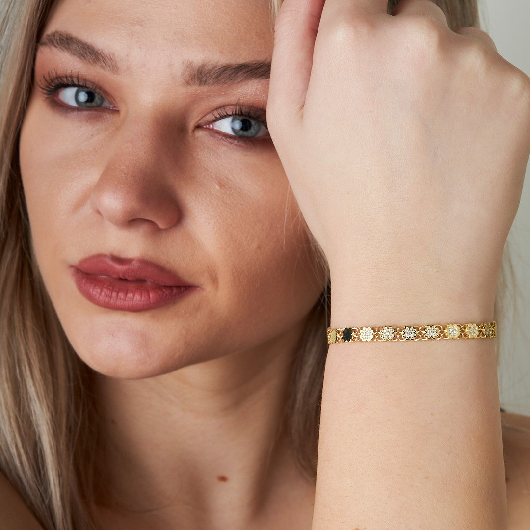 Yarı Dğerli Taşlı Yaprak Zincir Bileklik - 925 GÜMÜŞ