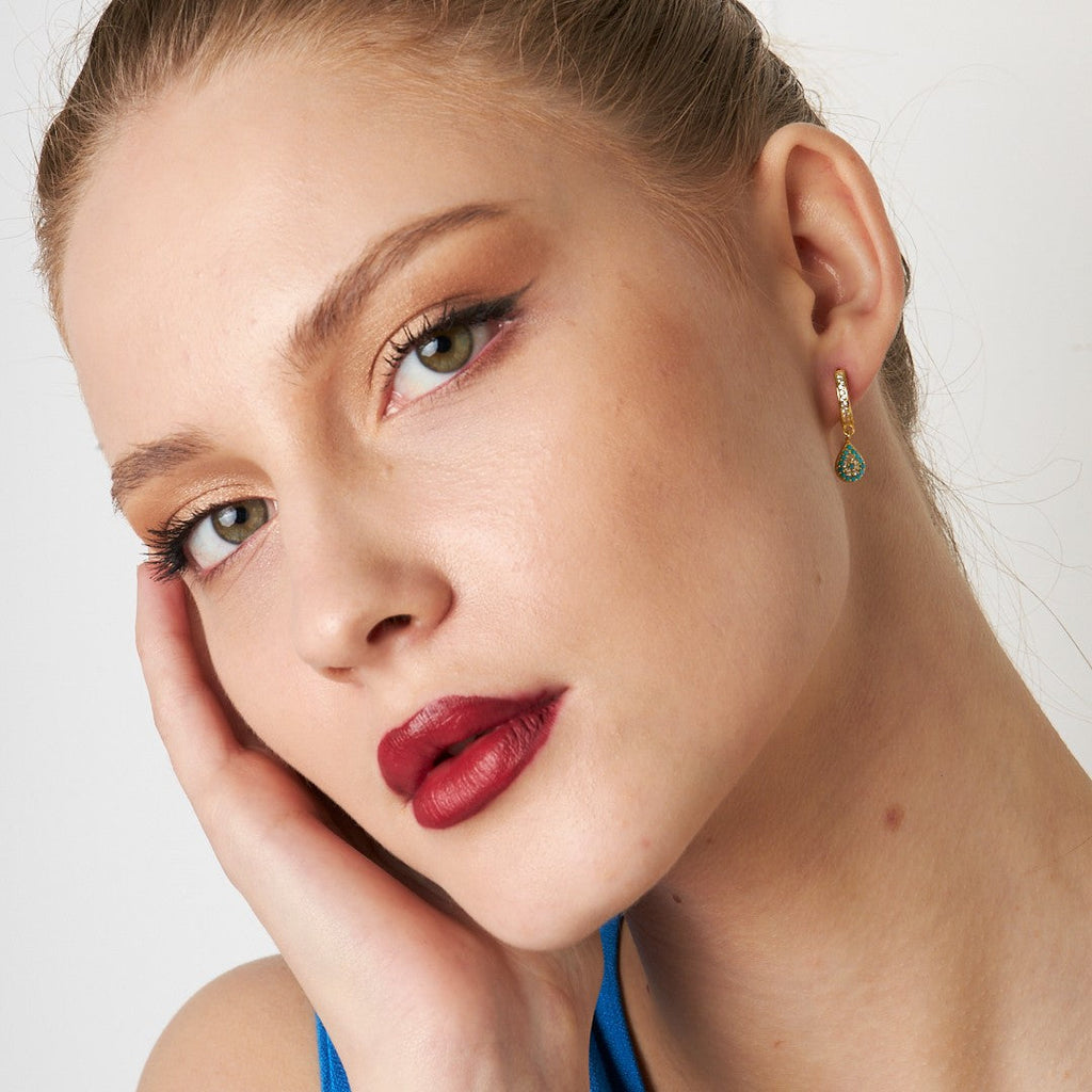 Renkli Taşlı Damla Küpeler - 925 GÜMÜŞ