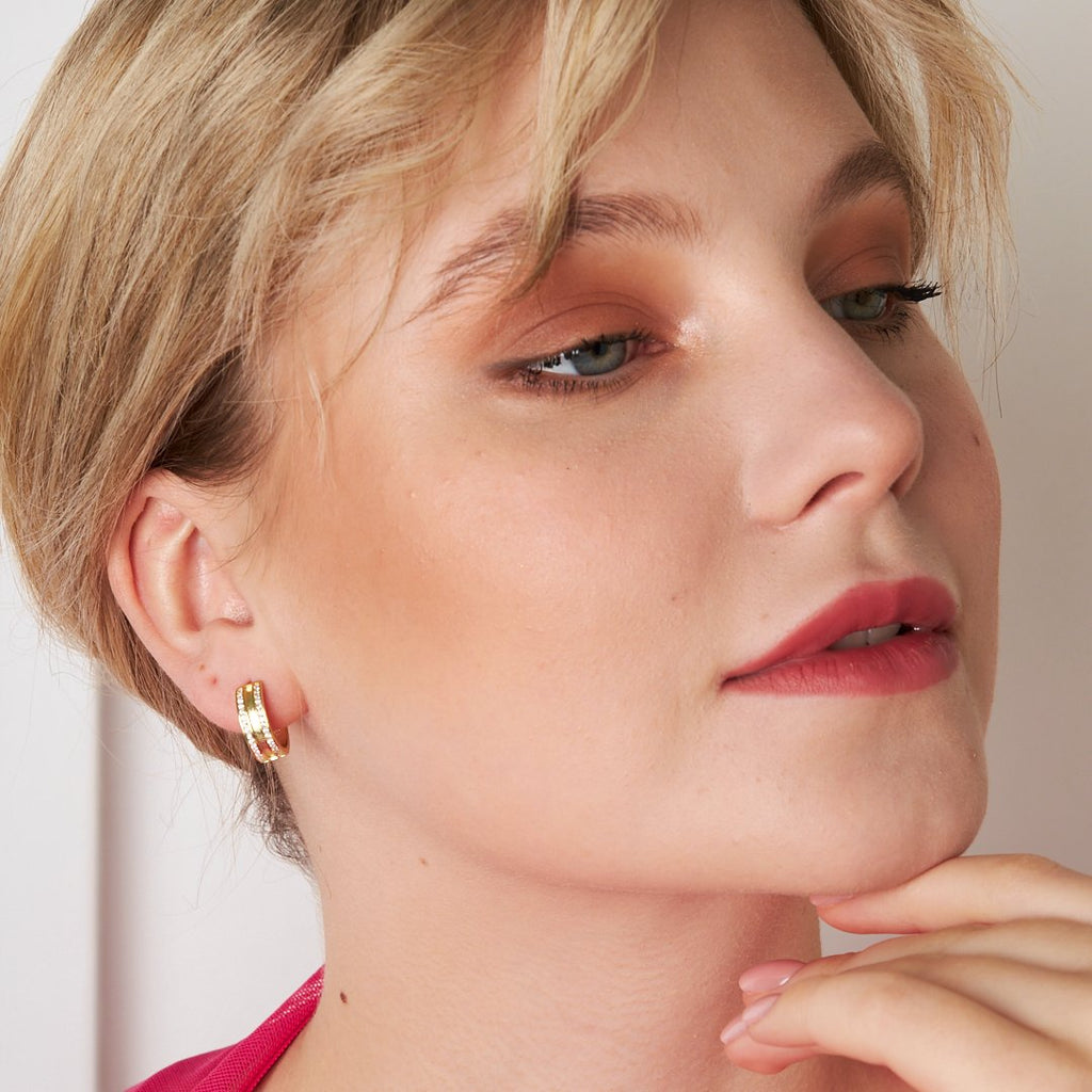 Üçlü Taş Detaylı Halka Küpe - 925 GÜMÜŞ