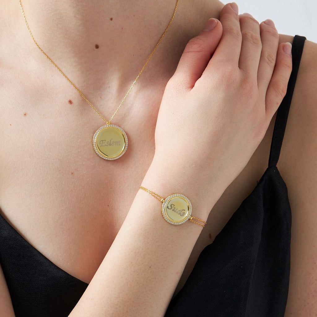 İsimli Taşlı Plaka Set - 925 GÜMÜŞ