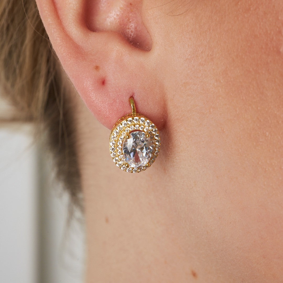 Parlak Pırlantalı Küpeler - 925 GÜMÜŞ