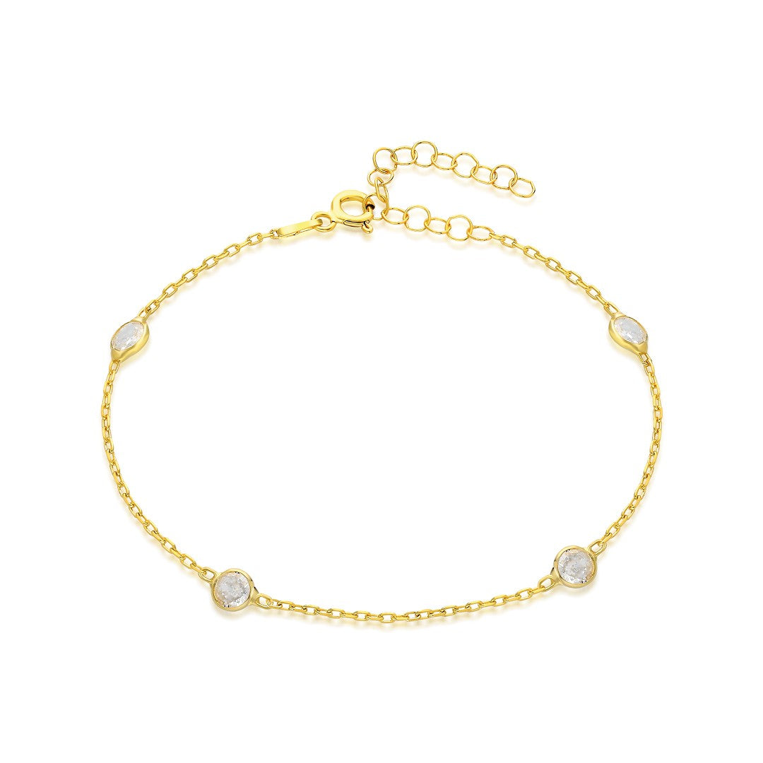 Küçük Taşlı Basit Zincir Bileklik - 925 GÜMÜŞ