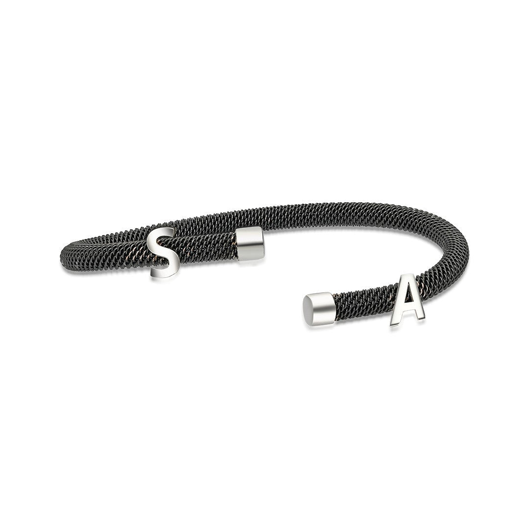 Harfli Siyah Hasır Bileklik - 925 GÜMÜŞ