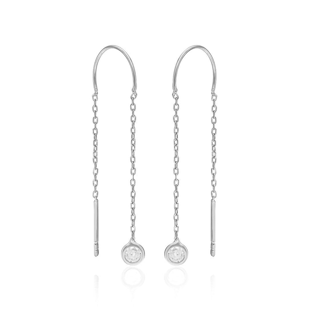 Asılı Zirkon Zincir Küpe - 925 GÜMÜŞ