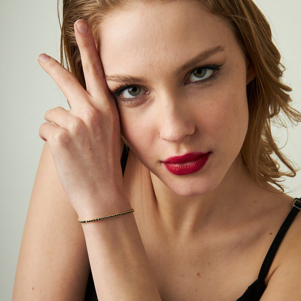 Siyah Taşlı Su Yolları Bileklik - 925 GÜMÜŞ