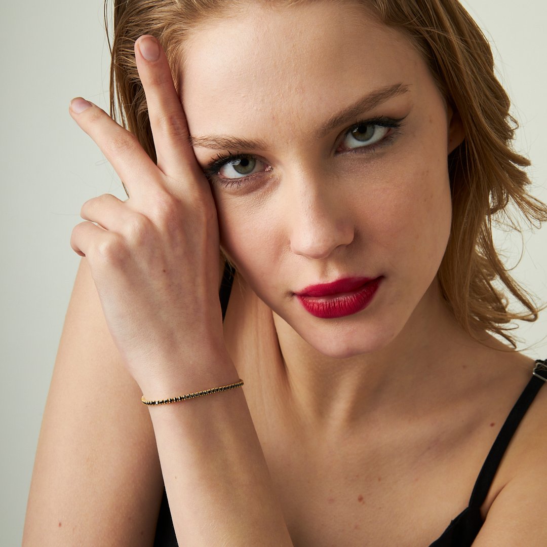 Siyah Taşlı Su Yolları Bileklik - 925 GÜMÜŞ