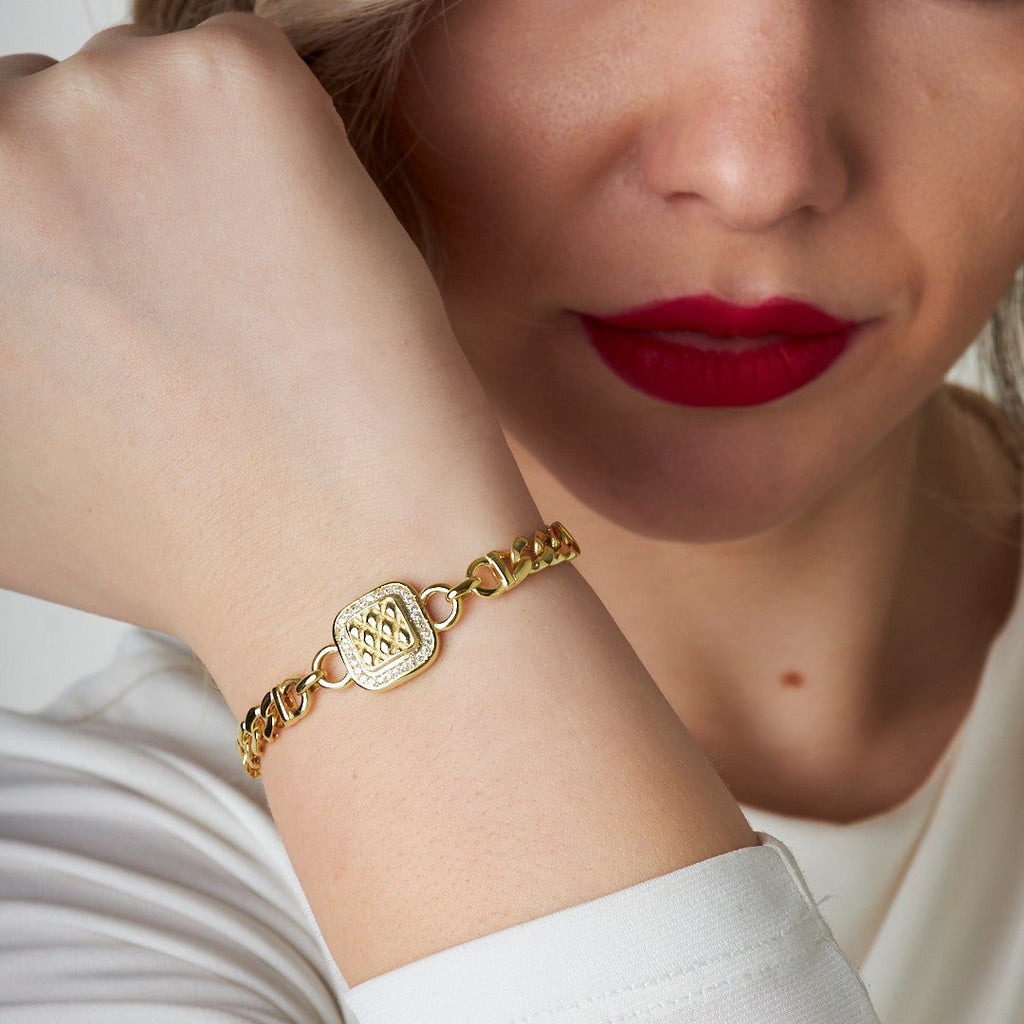 Kare Taşlı İki Zincir Bileklik - 925 GÜMÜŞ