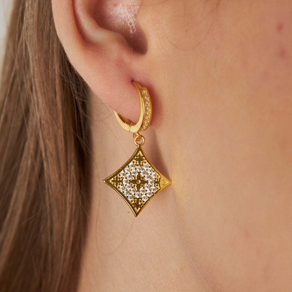 Taşlı Kare Küpe - 925 GÜMÜŞ