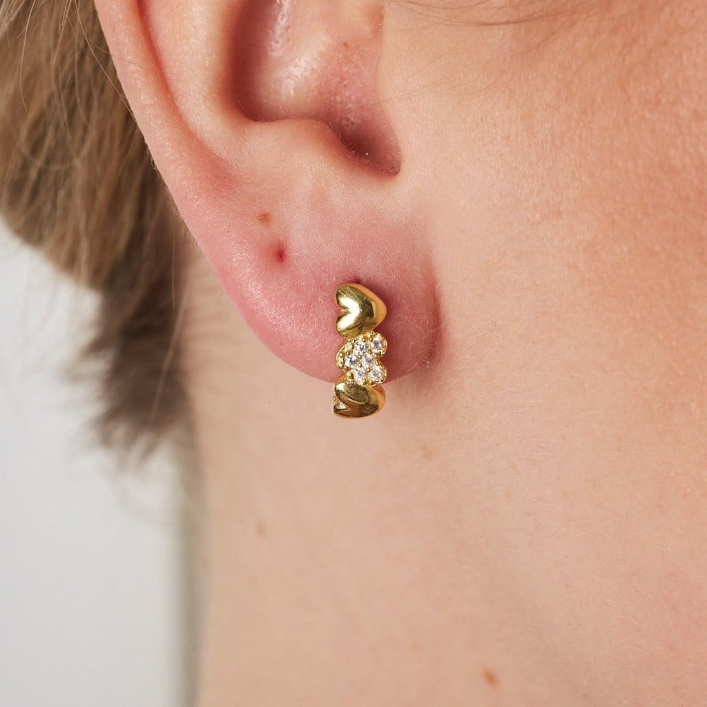 Üçlü Kalp Sıralı Küpe - 925 GÜMÜŞ