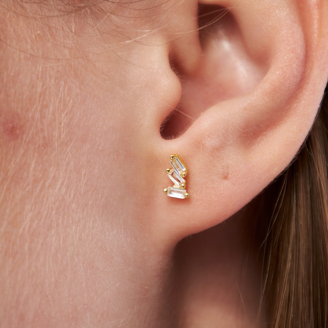 Üçlü Baget Taşlı Piercing - 925 GÜMÜŞ