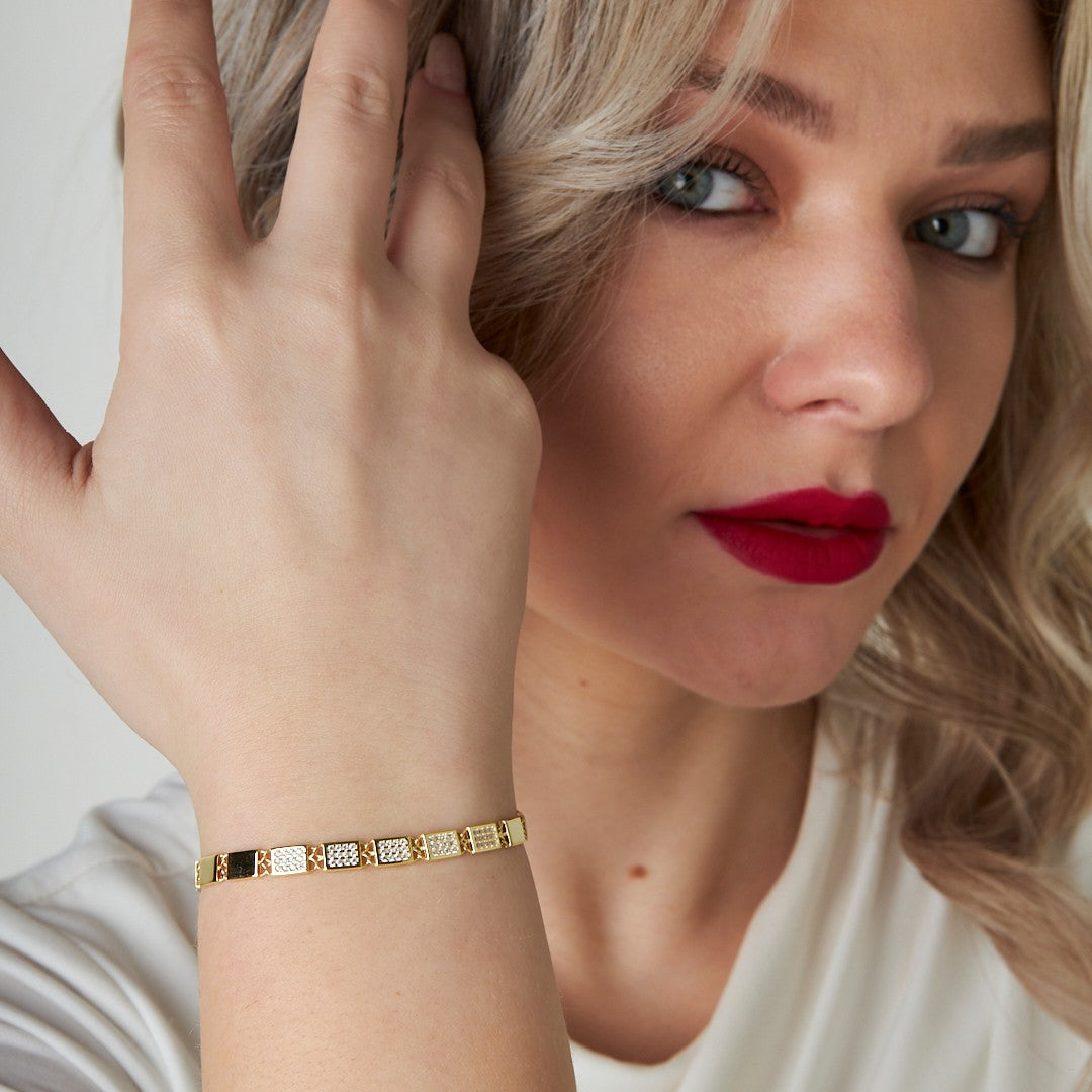 Taşlı Dikdörtgen Bileklik - 925 GÜMÜŞ