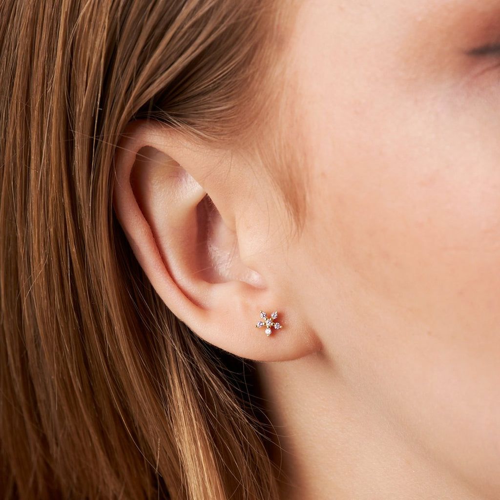 Pembe Taşlı Çiçek Piercingi - 925 GÜMÜŞ