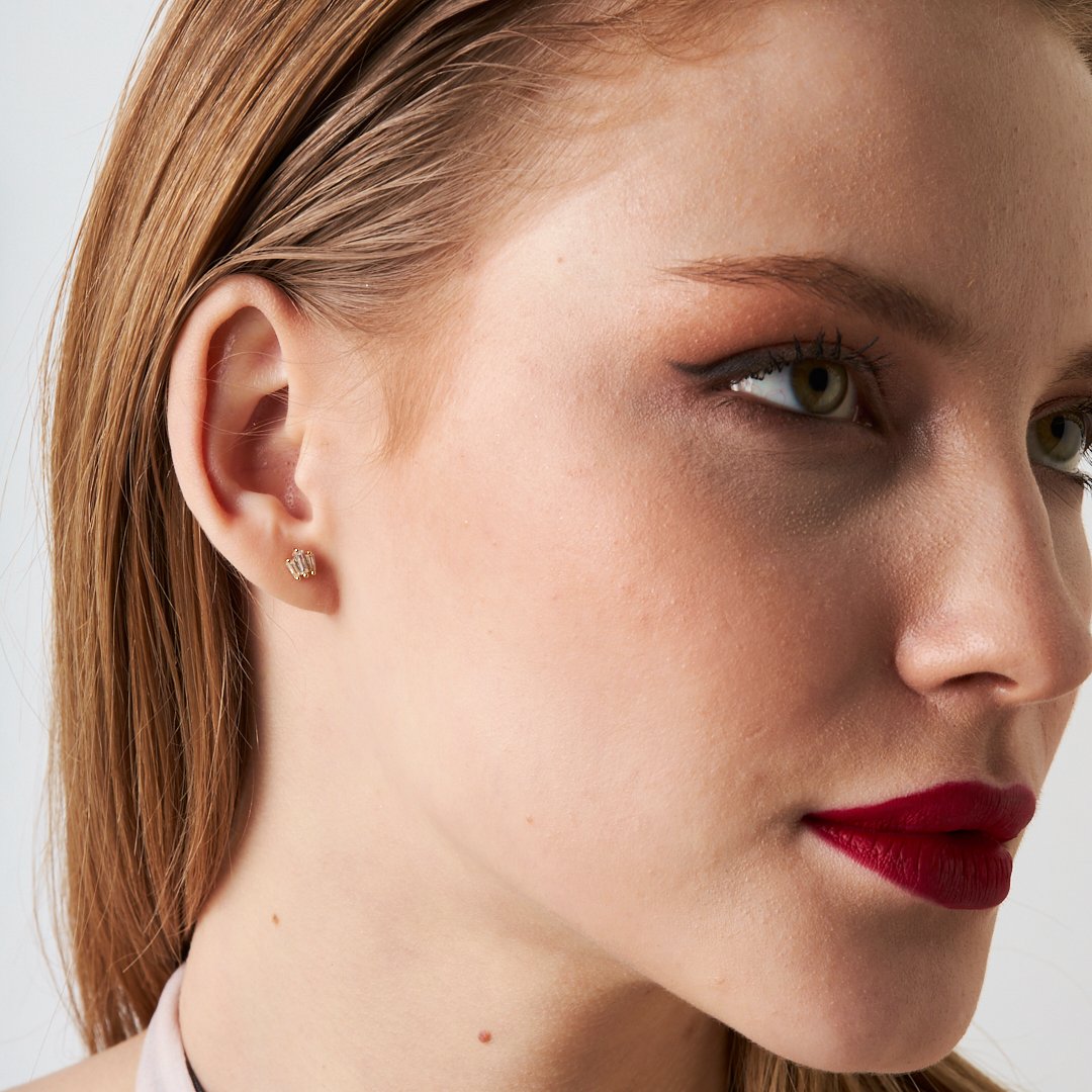 Üç Sıralı Baget Piercing - 925 GÜMÜŞ