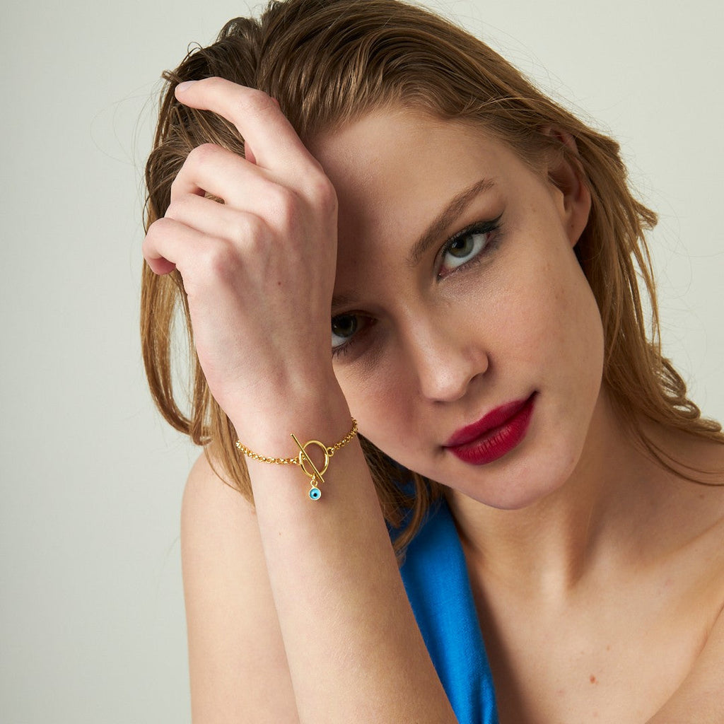 Mavi Gözlü Kıvırcık Bileklik - 925 GÜMÜŞ