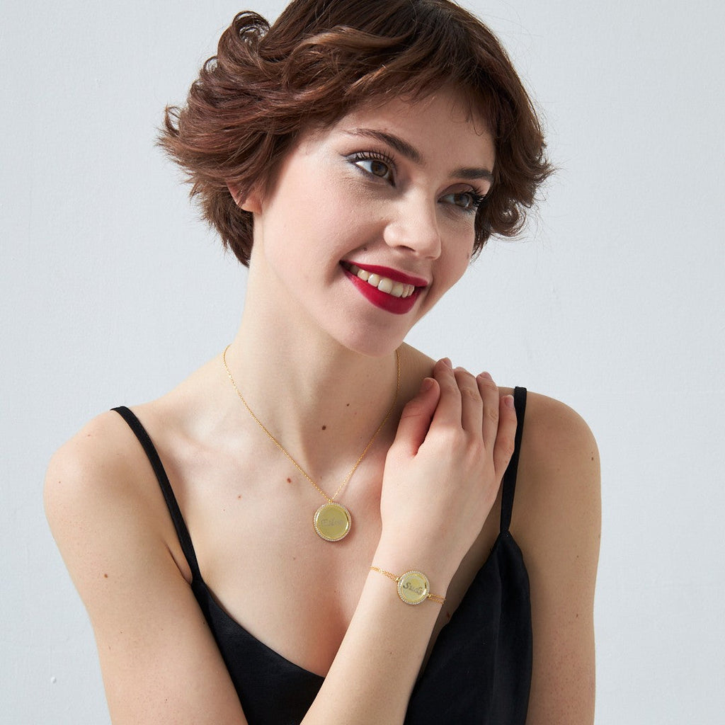 İsimli Taşlı Plaka Set - 925 GÜMÜŞ