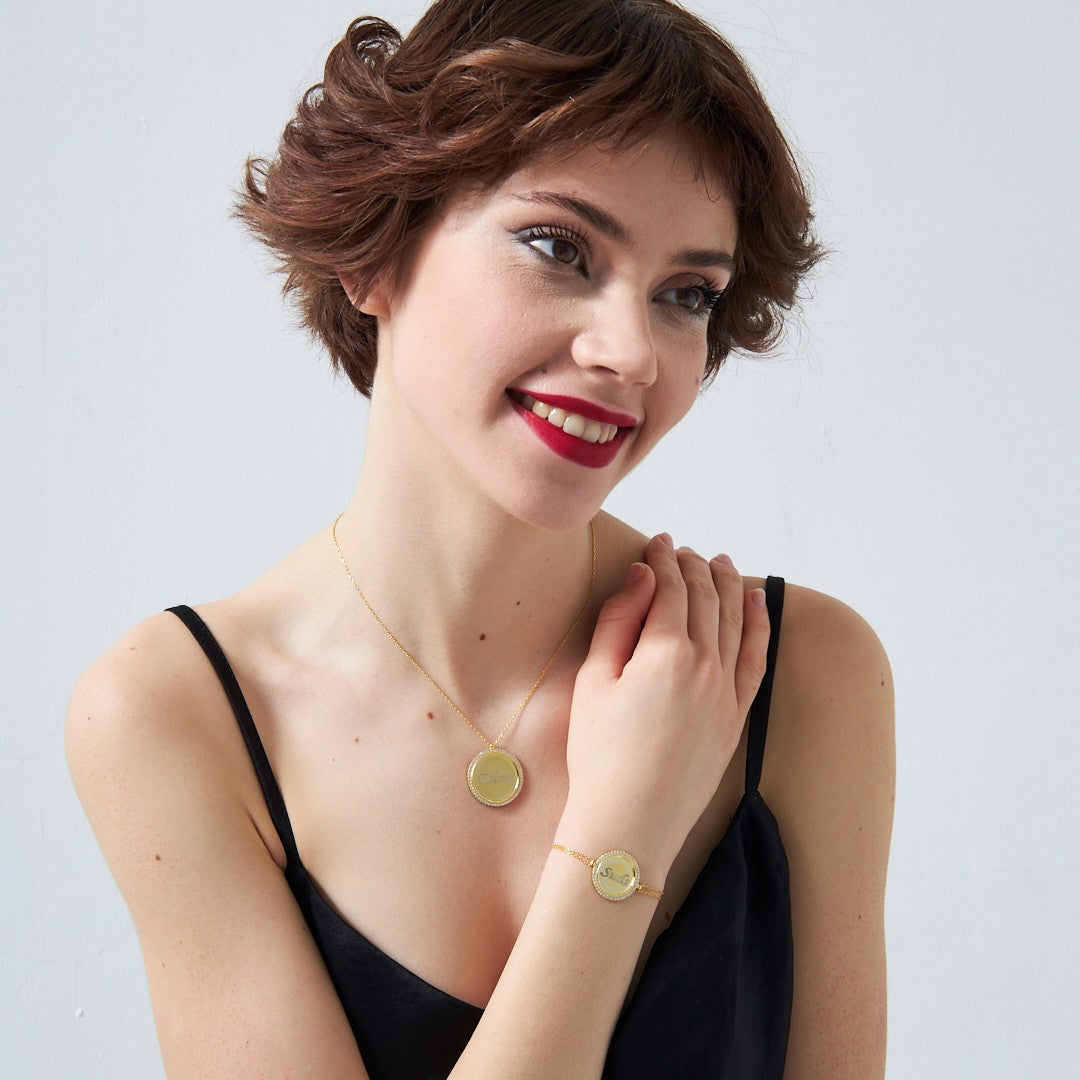 İsimli Taşlı Plaka Set - 925 GÜMÜŞ