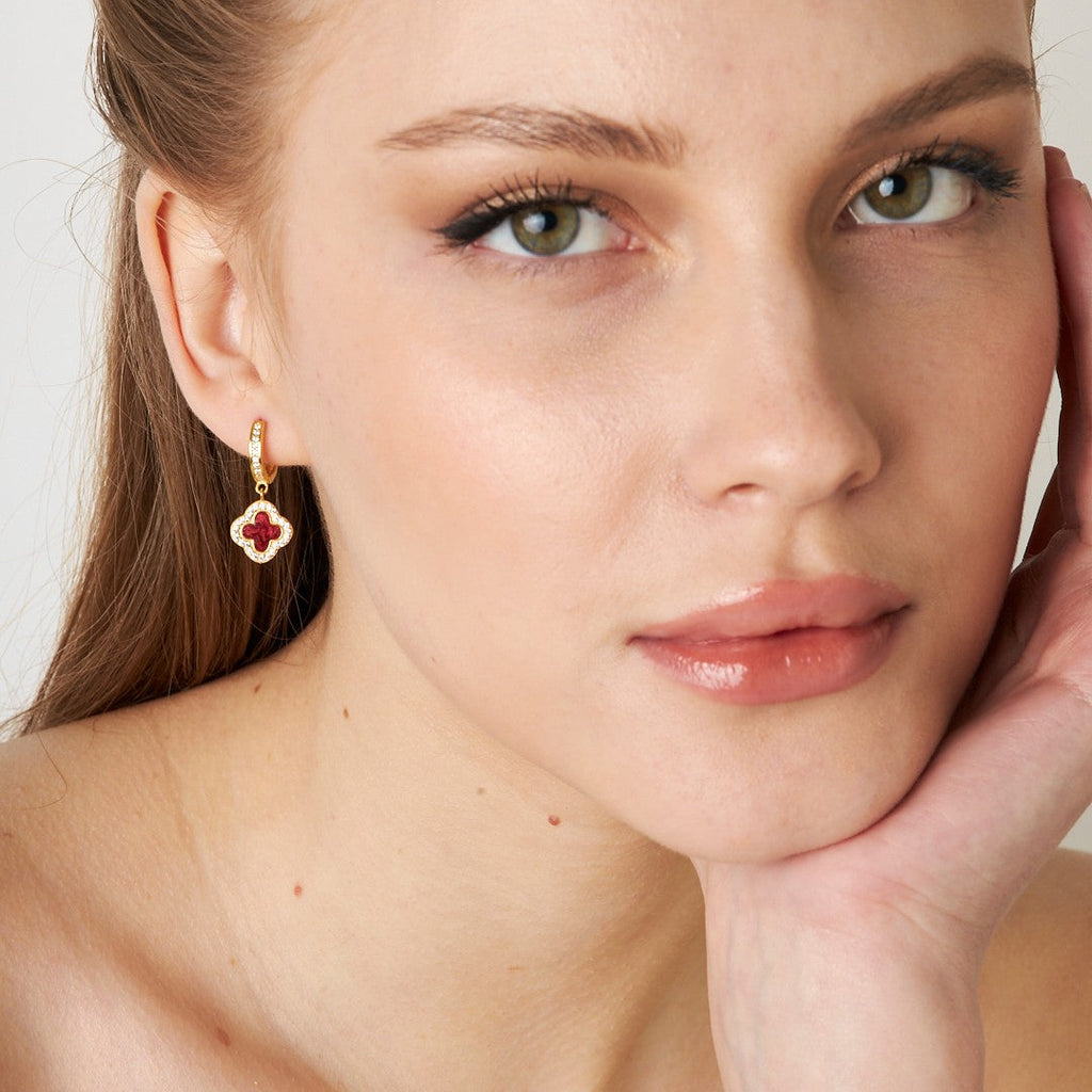 Renkli Taşlı Yonca Küpe - 925 GÜMÜŞ