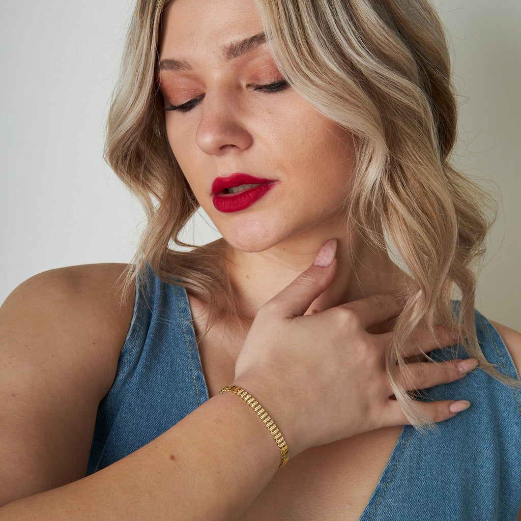 Ortası Taşlı Şerit Bileklik - 925 GÜMÜŞ