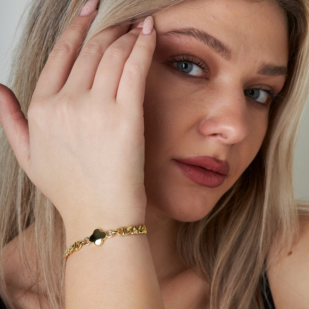 İki Zincirli Basit Yonca Bileklik - 925 GÜMÜŞ