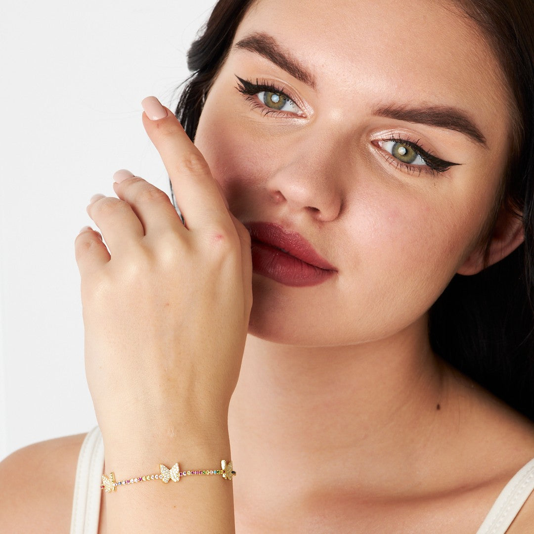 Renkli Taşlı Kelebek Bileklik - 925 GÜMÜŞ