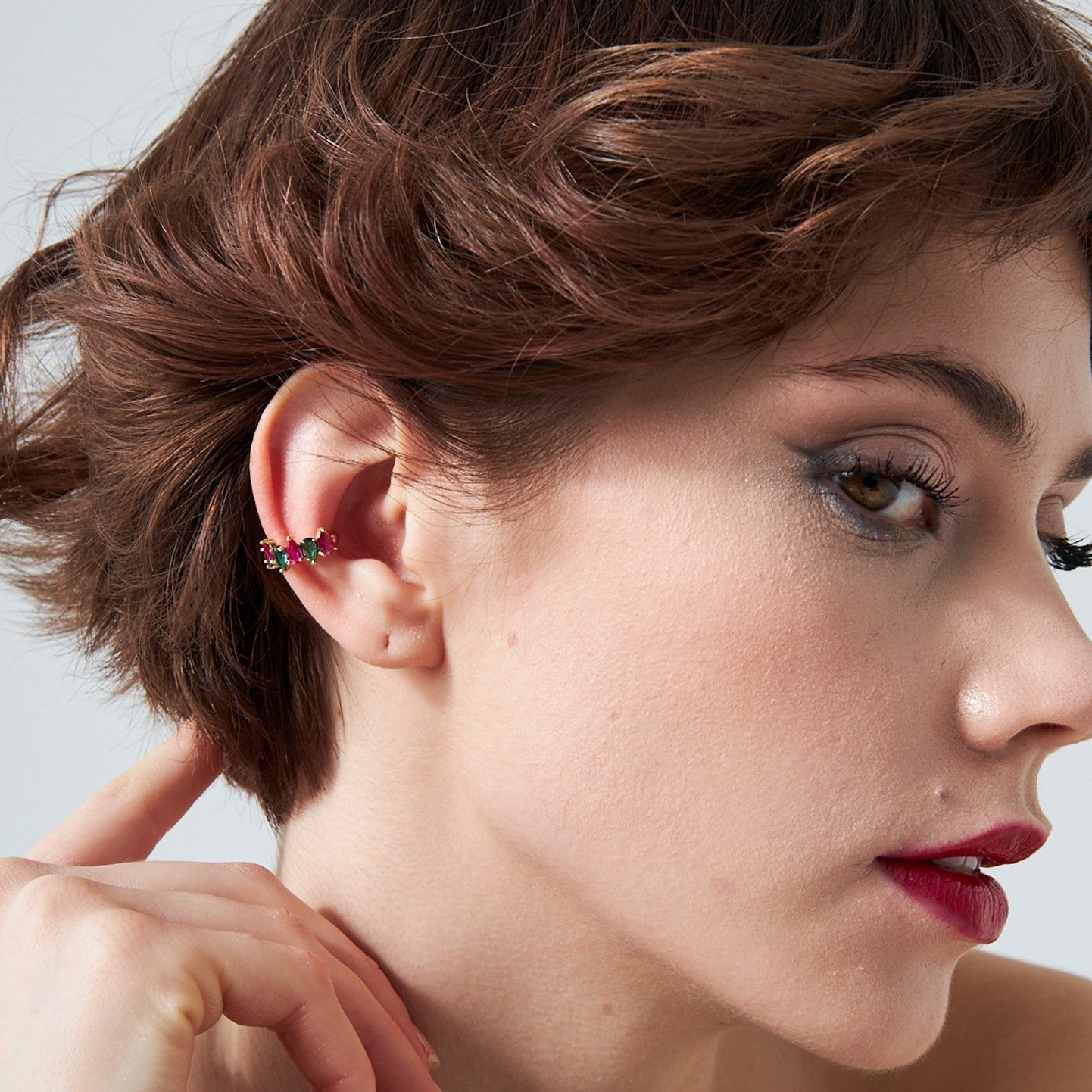 Renkli Gözyaşı Taşlı Kıkırdak Küpe - 925 GÜMÜŞ